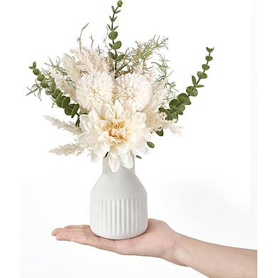 Small Artificial Flowers in Ceramic Vase, Silk Flower Centerpiece for Home Decor