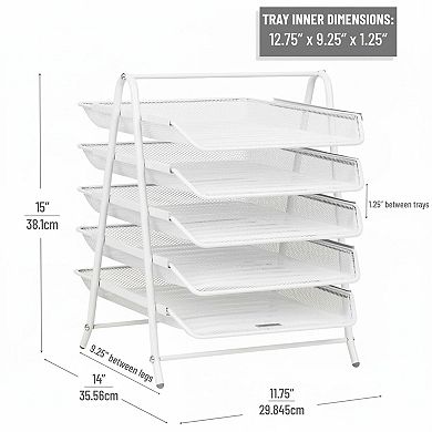 5 Tier Paper Tray Organizer Vertical Desktop File Rack Metal Mesh Black for Classrooms & Offices