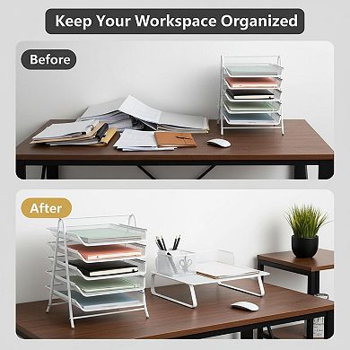 5 Tier Paper Tray Organizer Vertical Desktop File Rack Metal Mesh Black for Classrooms & Offices