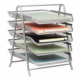 5 tier Paper Tray Organizer Vertical Desktop File Rack Metal Mesh Black for Classrooms & Offices