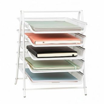 5 tier Paper Tray Organizer Vertical Desktop File Rack Metal Mesh Black for Classrooms & Offices