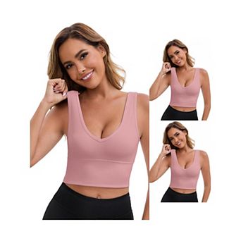 3 Packs Women's Reversible V-Neck Athletic Tank Bra Wide Straps Stretchable Ribbed Sport Bras