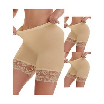 3 Packs Women's Wide Lace Trim Panties High Waist Slim Fit Elastic Under Dress