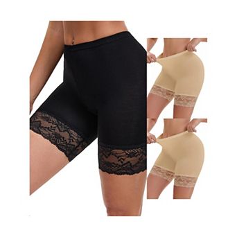 3 Packs Women's Wide Lace Trim Panties High Waist Slim Fit Elastic Under Dress