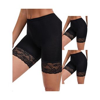 3 Packs Women's Wide Lace Trim Panties High Waist Slim Fit Elastic Under Dress