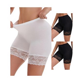 3 Packs Women's Wide Lace Trim Panties High Waist Slim Fit Elastic Under Dress