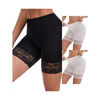 3 Packs Women's Wide Lace Trim Panties High Waist Slim Fit Elastic Under Dress
