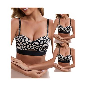 3 Packs Women's Strapless Non Slip Wirefree Bandeau Sweetheart Neck Push-Up Padded Tube Bras