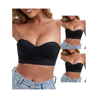3 Packs Women's Strapless Non Slip Wirefree Bandeau Sweetheart Neck Push-Up Padded Tube Bras