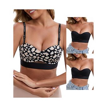 3 Packs Women's Strapless Non Slip Wirefree Bandeau Sweetheart Neck Push-Up Padded Tube Bras