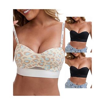 3 Packs Women's Strapless Non Slip Wirefree Bandeau Sweetheart Neck Push-Up Padded Tube Bras