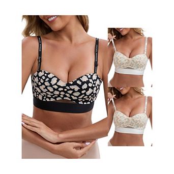 3 Packs Women's Strapless Non Slip Wirefree Bandeau Sweetheart Neck Push-Up Padded Tube Bras