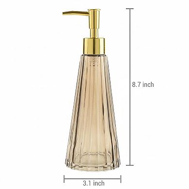 2 Vintage Soap Lotion Dispensers Smoked Glass Brass Pump Vertical Ribbed Design
