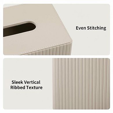 Extra Large PU Leather Tissue Box Cover Magnetic Closure Ribbed Texture Durable Decorative
