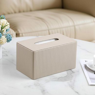 Extra Large PU Leather Tissue Box Cover Magnetic Closure Ribbed Texture Durable Decorative