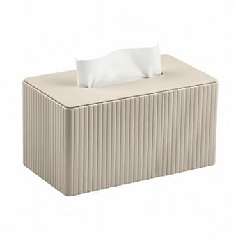 Extra Large PU Leather Tissue Box Cover Magnetic Closure Ribbed Texture Durable Decorative