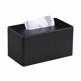 Extra Large PU Leather Tissue Box Cover Magnetic Closure Ribbed Texture Durable Decorative