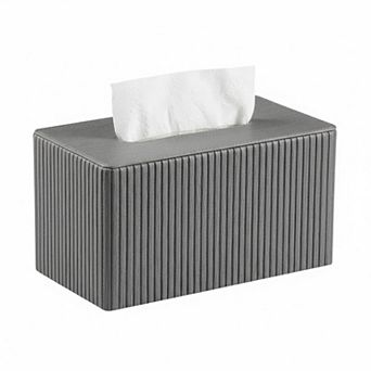 Extra Large PU Leather Tissue Box Cover Magnetic Closure Ribbed Texture Durable Decorative