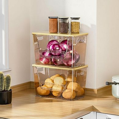2 Set Pantry Organizers Trash Bag Holder Under Sink Stackable Clear Storage Bins