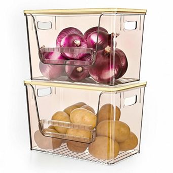 2 Set Pantry Organizers Trash Bag Holder Under Sink Stackable Clear Storage Bins