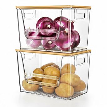 2 Set Pantry Organizers Trash Bag Holder Under Sink Stackable Clear Storage Bins
