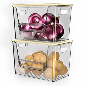 2 Set Pantry Organizers Trash Bag Holder Under Sink Stackable Clear Storage Bins