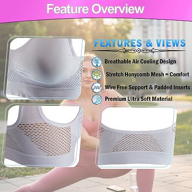 Wireless Sports Bra - Breathable Mesh, Seamless Removable Pads for Everyday Wear