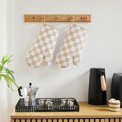 Checkered Oven Mitts Heat Resistant Non-slip Silicone Kitchen Gloves 1 Pair Extended Size