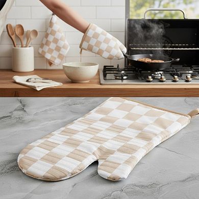 Checkered Oven Mitts Heat Resistant Non-slip Silicone Kitchen Gloves 1 Pair Extended Size
