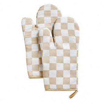 Checkered Oven Mitts Heat Resistant Non-slip Silicone Kitchen Gloves 1 Pair Extended Size