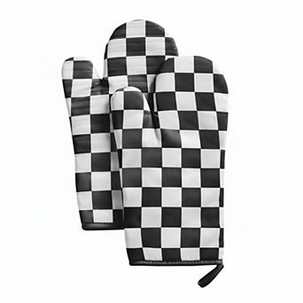 Checkered Oven Mitts Heat Resistant Non-slip Silicone Kitchen Gloves 1 Pair Extended Size