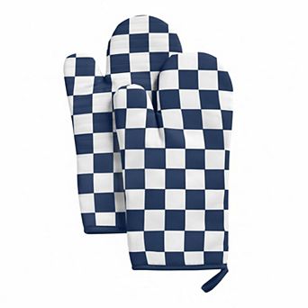 Checkered Oven Mitts Heat Resistant Non-slip Silicone Kitchen Gloves 1 Pair Extended Size