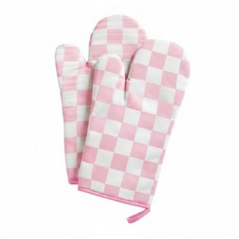 Checkered Oven Mitts Heat Resistant Non-slip Silicone Kitchen Gloves 1 Pair Extended Size