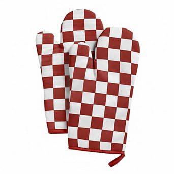 Checkered Oven Mitts Heat Resistant Non-slip Silicone Kitchen Gloves 1 Pair Extended Size