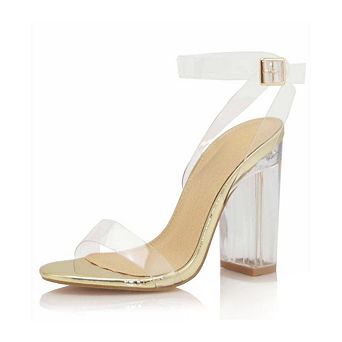 NORTH Clear Strap Block Heel Ankle Strap Sandals