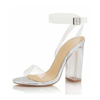NORTH Clear Strap Block Heel Ankle Strap Sandals