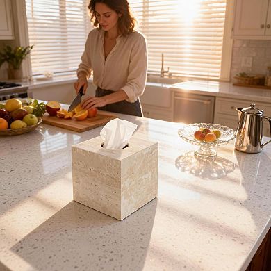 Travertine Marble Tissue Box Holder Square Cube Open Bottom For Bathroom Bedroom Kitchen