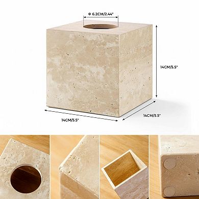 Travertine Marble Tissue Box Holder Square Cube Open Bottom For Bathroom Bedroom Kitchen