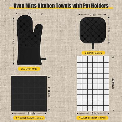 12pcs Oven Mitts Pot Holders Kitchen Towels Set Heat Resistant Non-Slip Cooking Baking Grilling