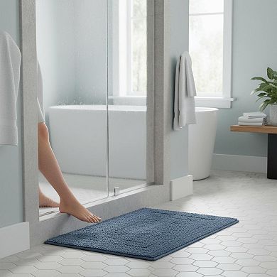 Luxurious 2-Piece Reversible Bath Mat Set Heavyweight Plush Absorbent Tufted Cotton Racetrack Design