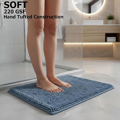 Luxurious 2-Piece Reversible Bath Mat Set Heavyweight Plush Absorbent Tufted Cotton Racetrack Design