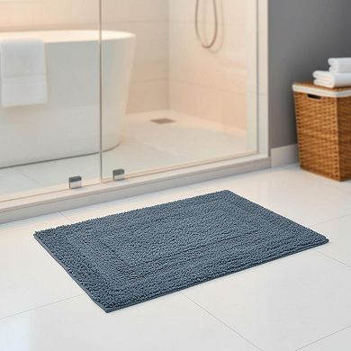 Luxurious 2-Piece Reversible Bath Mat Set Heavyweight Plush Absorbent Tufted Cotton Racetrack Design