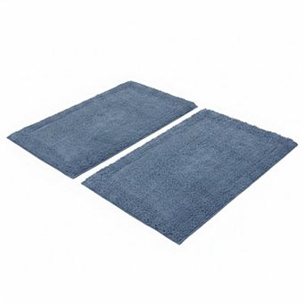 Luxurious 2 pc Reversible Bath Mat Set Heavyweight Plush Absorbent Tufted Cotton Racetrack Design