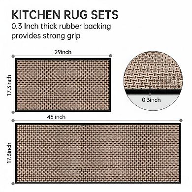 Kitchen Rugs Set of 2 Non Skid Washable Absorbent Runner for Front Sink Floor