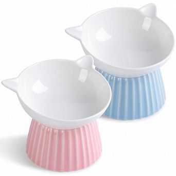 Ceramic Raised Cat Bowl Tilted Anti Vomit Whisker Friendly Microwave Dishwasher Safe