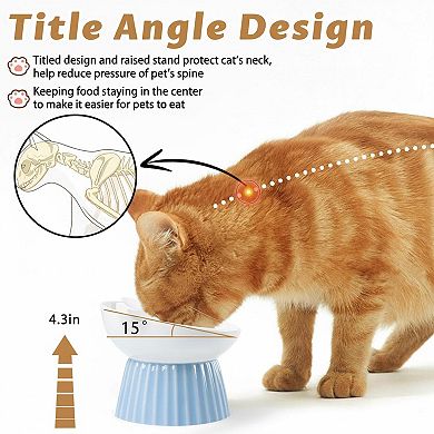 Ceramic Raised Cat Bowl Tilted Anti Vomit Whisker Friendly Microwave Dishwasher Safe