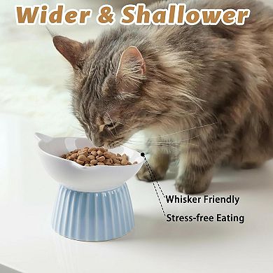 Ceramic Raised Cat Bowl Tilted Anti Vomit Whisker Friendly Microwave Dishwasher Safe