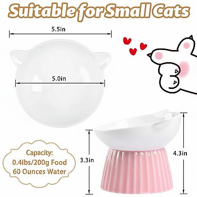 Ceramic Raised Cat Bowl Tilted Anti Vomit Whisker Friendly Microwave Dishwasher Safe