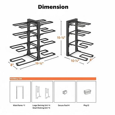 8-Tier Pot Pan Organizer Under Cabinet Heavy Duty Adjustable Rack for Kitchen Storage