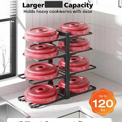 8-Tier Pot Pan Organizer Under Cabinet Heavy Duty Adjustable Rack for Kitchen Storage